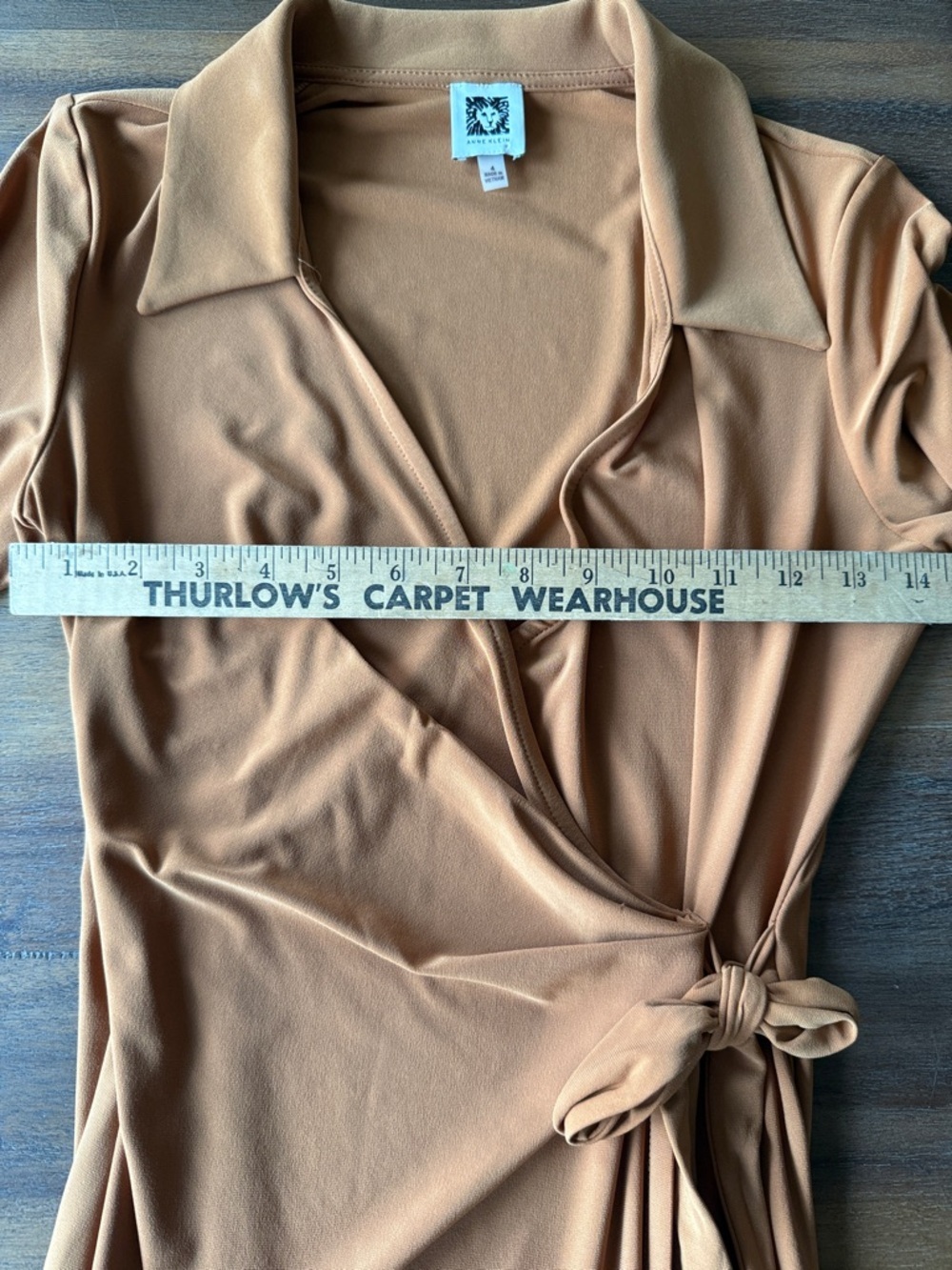 Anne Klein Rust-Orange Wrap Midi Dress with Collar - Picture 5 of 6